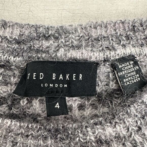 Ted Baker Jumper Sweater Women US 10 Extreme Sleeve Pullover Wool Mohair Gray - Picture 9 of 16